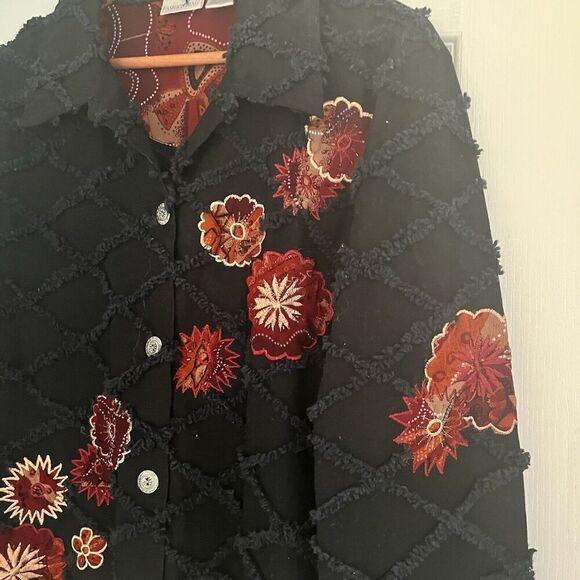 Fashion Bug Floral Embroidered Beaded Jacket 18 20 Boxy 90s Blazer Grunge - Picture 8 of 11